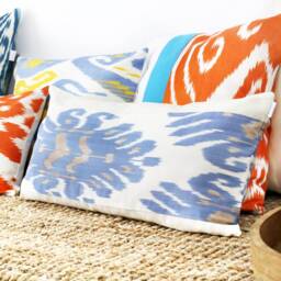 Ivory Cream & Light Blue Silk Ikat Throw Pillow Cover 18 X - Decorative Dust & Beige Square Case Designer - thumbnail 4