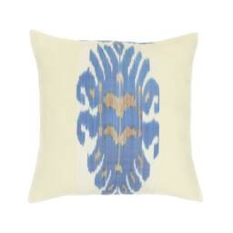 Ivory Cream & Light Blue Silk Ikat Throw Pillow Cover 18 X - Decorative Dust & Beige Square Case Designer