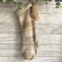 Neutral Tones Christmas Stocking Hand Knit Minimalist Mantel Decor - thumbnail 1