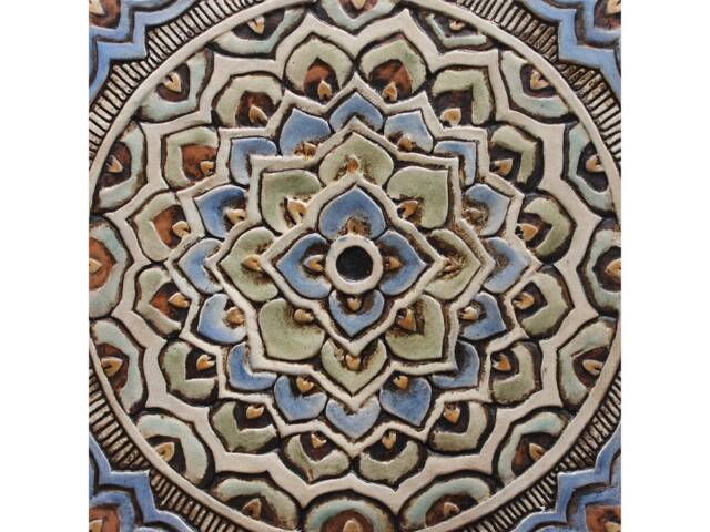 Handmade Ceramic Mandala Wall Hanging, Tile Decor, Matt Blue - 30cm/11.8 - image 1