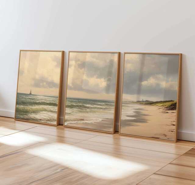 Coastal Beach Prints Set Neutral Seaside Landscape Wall Art - image 1