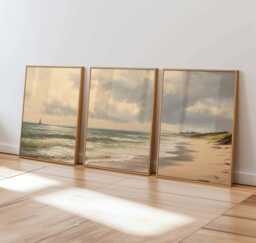 Coastal Beach Prints Set Neutral Seaside Landscape Wall Art