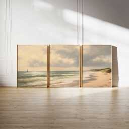 Coastal Beach Prints Set Neutral Seaside Landscape Wall Art - thumbnail 4