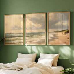 Coastal Beach Prints Set Neutral Seaside Landscape Wall Art - thumbnail 2