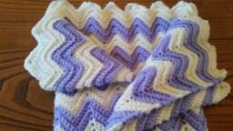 Crochet Baby Blanket, White & Purple Shower, Gift Idea, Ready To Ship - thumbnail 1
