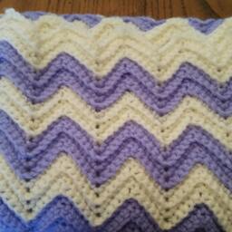 Crochet Baby Blanket, White & Purple Shower, Gift Idea, Ready To Ship - thumbnail 2