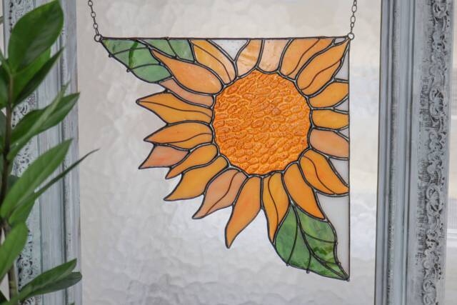 Corner Panel Yellow Sunflower Suncatcher. Stain Glass Fall Gift Home House Decor Window Wall Hangings Decoration Boho Art - image 1