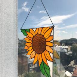 Corner Panel Yellow Sunflower Suncatcher. Stain Glass Fall Gift Home House Decor Window Wall Hangings Decoration Boho Art - thumbnail 4