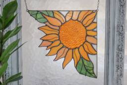 Corner Panel Yellow Sunflower Suncatcher. Stain Glass Fall Gift Home House Decor Window Wall Hangings Decoration Boho Art - thumbnail 1