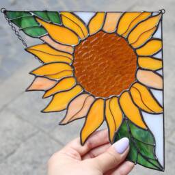 Corner Panel Yellow Sunflower Suncatcher. Stain Glass Fall Gift Home House Decor Window Wall Hangings Decoration Boho Art - thumbnail 3