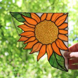 Corner Panel Yellow Sunflower Suncatcher. Stain Glass Fall Gift Home House Decor Window Wall Hangings Decoration Boho Art - thumbnail 2