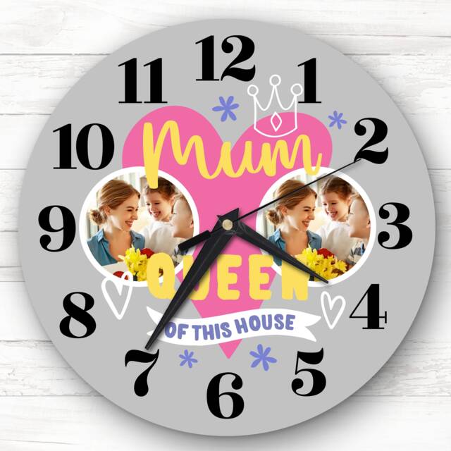 Queen Of This House Grey Photo Mother's Day Birthday Gift Personalised Clock - image 1