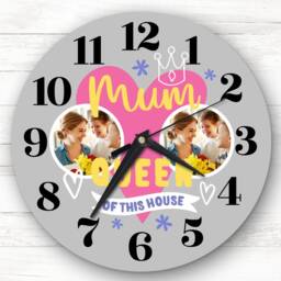 Queen Of This House Grey Photo Mother's Day Birthday Gift Personalised Clock - thumbnail 1