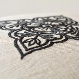 Henna Pattern Pillow Cover, Embroidered Cotton Linen Cushion - thumbnail 2