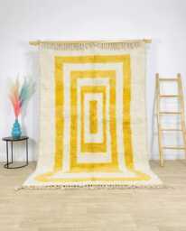 Mustard Yellow Rectangular Rug - Large Area Handmade Berber Shag Modern Minimalist Decor Custom Size Wool Carpet - thumbnail 1