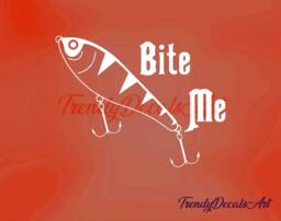 Bite Me Decal, Fishing Sticker, Lure Vinyl Rod Angler Decal, Fish Hook Boat Decal - thumbnail 1