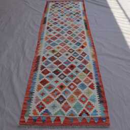 3x10 Runner Rug, Afghan Authentic Handmade Kilim Wool Rug, Geometric Patterns Multicolor Natural Veg Dyes Flatweave Hallway - thumbnail 3