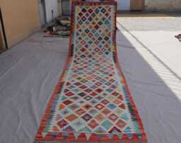 3x10 Runner Rug, Afghan Authentic Handmade Kilim Wool Rug, Geometric Patterns Multicolor Natural Veg Dyes Flatweave Hallway - thumbnail 1