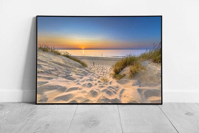 Framed Sunset Seascape Print Ouddorp Sand Dunes Netherlands Coastal Wall Art Decor - image 1