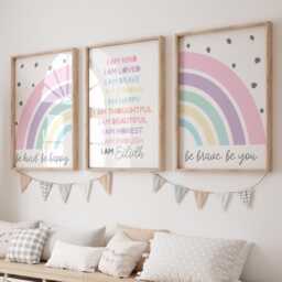 Set Of 3, Girls Personalised Nursery Prints, Rainbow Wall Art, Toddler Bedroom, , Bedroom Decor, Playroom, Affirmations - thumbnail 1