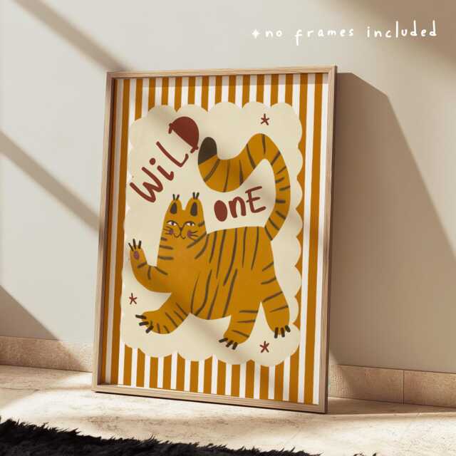 stripey Wild Tiger Print in Orange, Colourful Kids Prints, Bright Childrens Nursery Decor - image 1