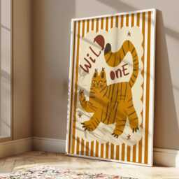 stripey Wild Tiger Print in Orange, Colourful Kids Prints, Bright Childrens Nursery Decor - thumbnail 3
