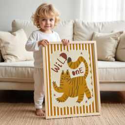 stripey Wild Tiger Print in Orange, Colourful Kids Prints, Bright Childrens Nursery Decor - thumbnail 2