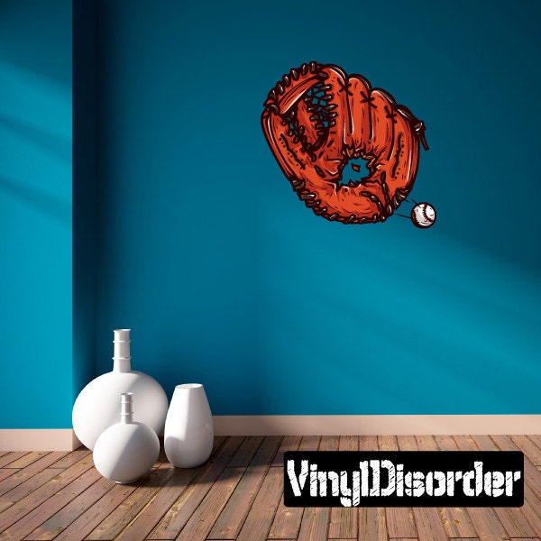 Baseball Mitt & Ball Wall Decal - Fabric Vinyl Removable Reusable Baseballuscolor011Et