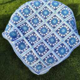 Handcrafted Granny Square Crochet Blanket Turquoise Blue Coastal Afghan - thumbnail 4