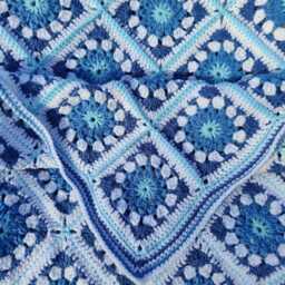Handcrafted Granny Square Crochet Blanket Turquoise Blue Coastal Afghan - thumbnail 2