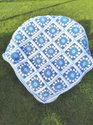 Handcrafted Granny Square Crochet Blanket Turquoise Blue Coastal Afghan