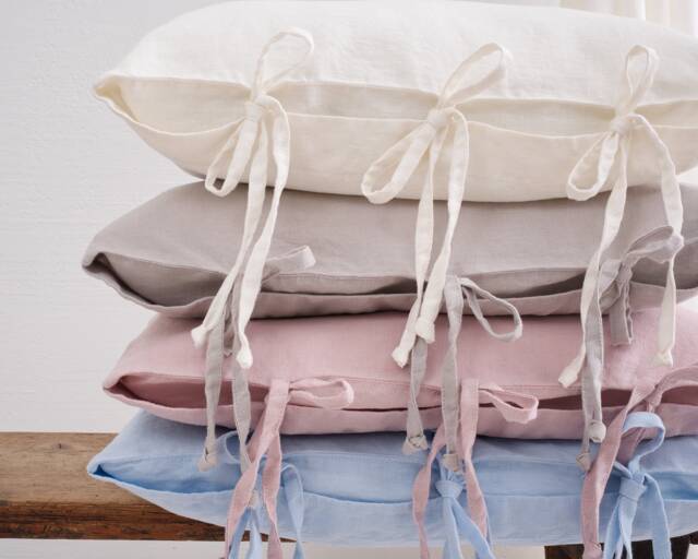Linen Pillow Cover - Square Pillow Cover Softened Case Ties Stylish Organic - image 1