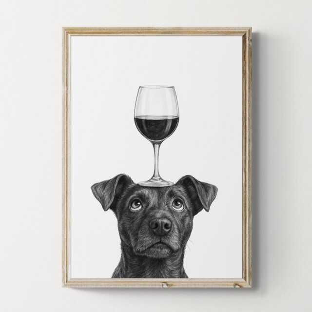Patterdale Terrier Dog Art Print, Funny & Wine Drawing, Lover Wall Decor, Lovers Gifts - image 1