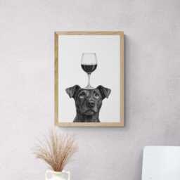 Patterdale Terrier Dog Art Print, Funny & Wine Drawing, Lover Wall Decor, Lovers Gifts - thumbnail 2