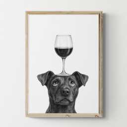 Patterdale Terrier Dog Art Print, Funny & Wine Drawing, Lover Wall Decor, Lovers Gifts - thumbnail 1