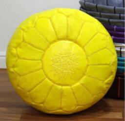 Premium Genuine Leather Moroccan Pouf Pouffe - Lemon