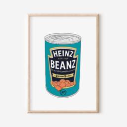 Baked Beans Print, Heinz Illustration, Kitchen Unframed, A1/A2/A3/A4/A5, Poste, Food - thumbnail 1
