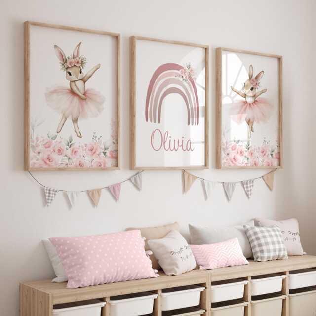 Personalized Ballerina Rabbit Nursery Prints Ballet Wall Art Set - image 1