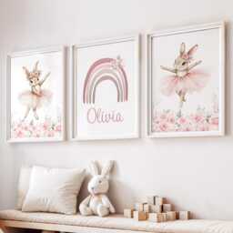 Personalized Ballerina Rabbit Nursery Prints Ballet Wall Art Set - thumbnail 2
