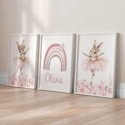 Personalized Ballerina Rabbit Nursery Prints Ballet Wall Art Set - thumbnail 3