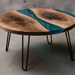 Blue Resin Coffee Table Made Walnut Slabs, Epoxy River Table, Live Edge End Table - thumbnail 3
