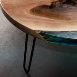 Blue Resin Coffee Table Made Walnut Slabs, Epoxy River Table, Live Edge End Table - thumbnail 4