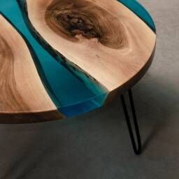 Blue Resin Coffee Table Made Walnut Slabs, Epoxy River Table, Live Edge End Table - thumbnail 2