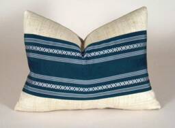 Vintage Japanese Obi Pillow Cover Blue Striped Silk Accent - thumbnail 1