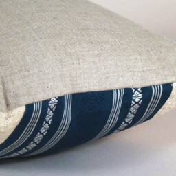 Vintage Japanese Obi Pillow Cover Blue Striped Silk Accent - thumbnail 3