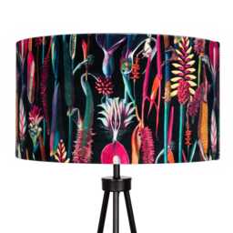 Black Neon Tropical Print Velvet Lampshade 25cm 30cm 35cm 40cm 45cm - Drum Lamp Shade Handmade Home Decor Ceiling Floral - thumbnail 3