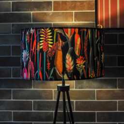 Black Neon Tropical Print Velvet Lampshade 25cm 30cm 35cm 40cm 45cm - Drum Lamp Shade Handmade Home Decor Ceiling Floral - thumbnail 2