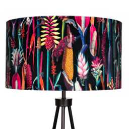 Black Neon Tropical Print Velvet Lampshade 25cm 30cm 35cm 40cm 45cm - Drum Lamp Shade Handmade Home Decor Ceiling Floral