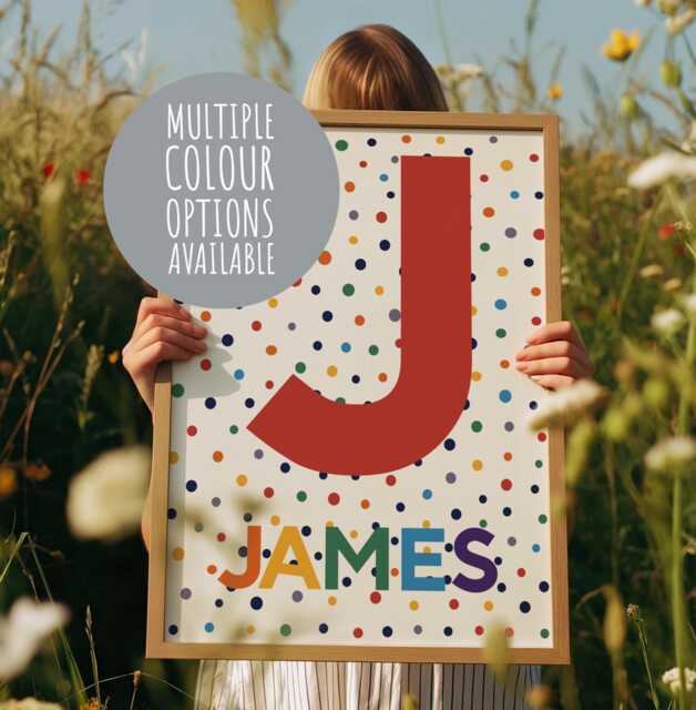 Red Personalised Print, Boys Bedroom Decor, Nursery Wall Art, Colourful, Rainbow Prints, Girls Playroom, Toddler Room - image 1