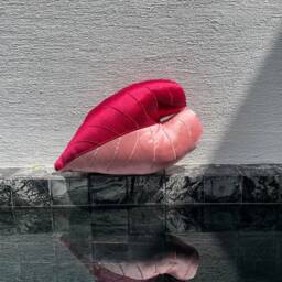 Philodendron Pink Princess Handmade Leaf Pillow, Italian Silk - thumbnail 2